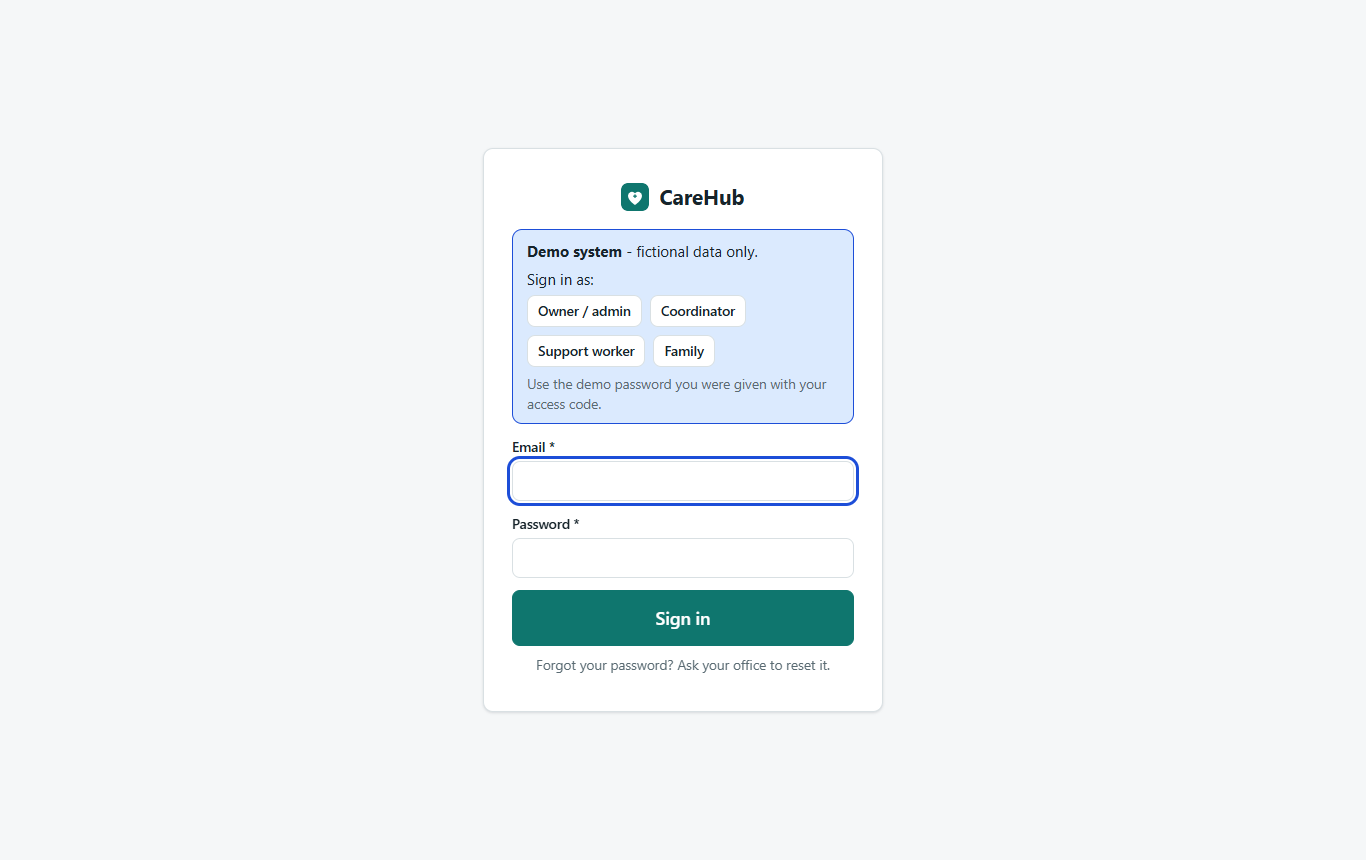 Demo sign-in with roles to choose from